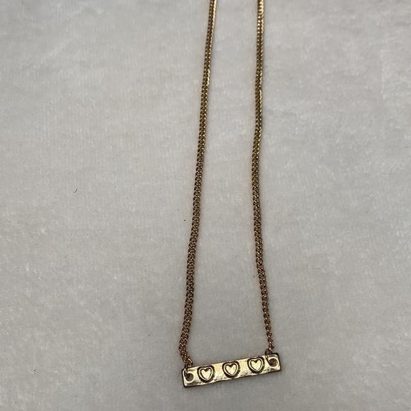 Gold Tone Three Heart Bar Necklace - Picture 7 of 7
